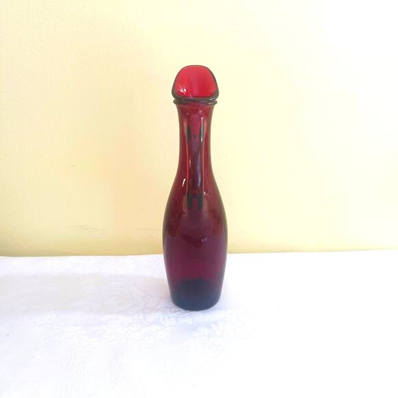 Vtg Anchor Hocking Red Depression Glass Pitcher Cruet Vase Royal Ruby Red - Picture 4 of 10